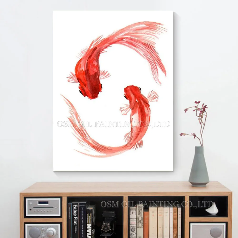 Artist Handmade High Quality Goldfish Oil Painting on Canvas Hand-painted Impression Red Fishes Oil Painting for Living Room