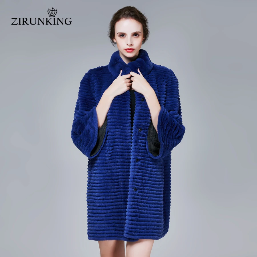 ZIRUNKING-Veste en fourrure de lapin Rex pour femme, pardessus long, style rayé, fourrure naturelle, haute qualité, mode, hiver, 100%, ZC1702