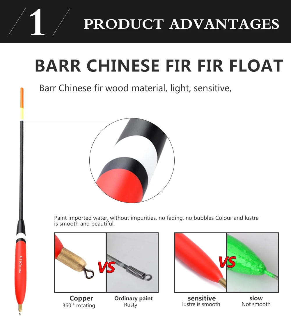 FTK Barguzinsky Fir Float 4 Stück/Set 1,5+1,5g 1,2+2,0g 2,0+2,0g 2,5+3,0g Vertikaler Schwimmer Gemischte Größen Angelzubehör – Detail 3