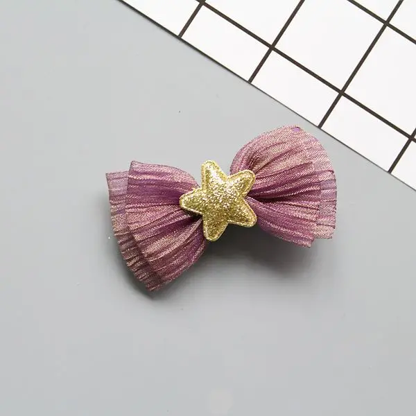 Boutique 50pcs Fashion Cute Glitter Star Hair Bow Hairpins Solid Kawaii Mini Gauze Bowknot Hair Clips Headwear Hair Accessories