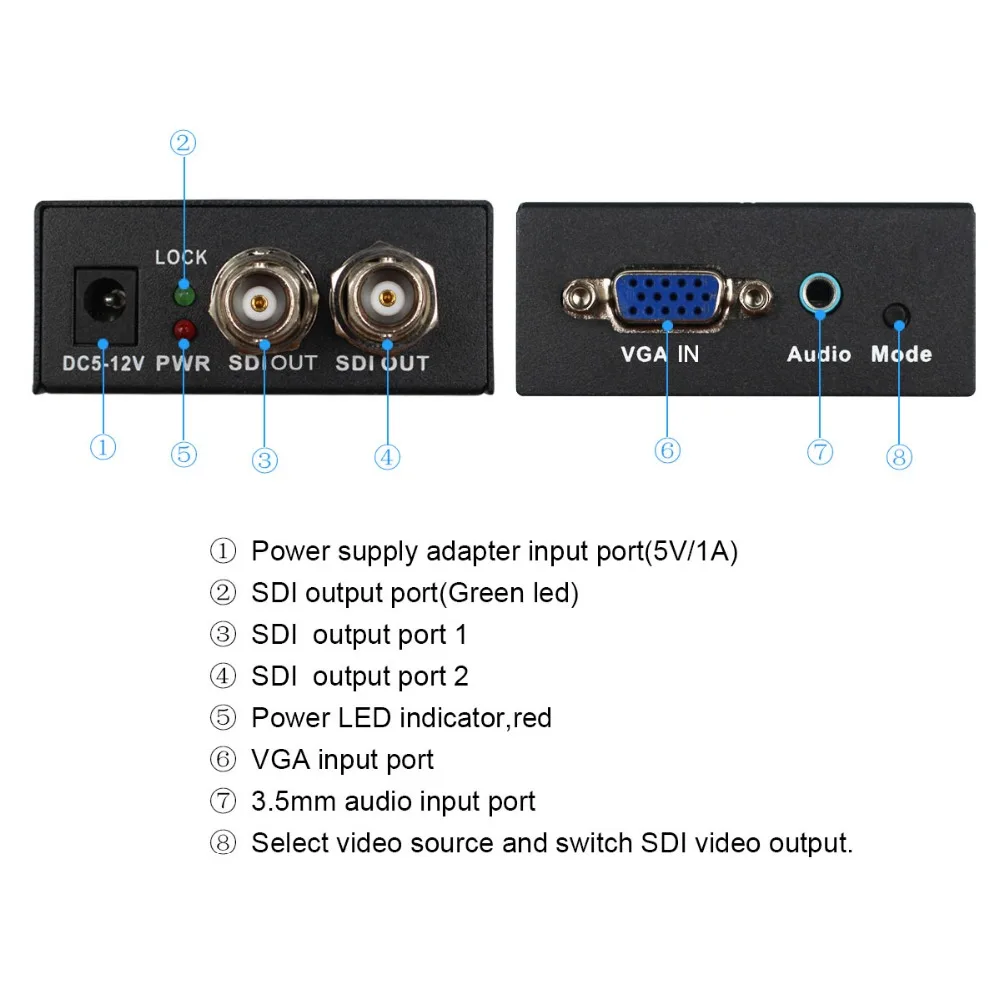 Wiistar VGA to SDI Converter VGA to BNC Audio Video Adapter SD HD 3G-SDI for CCTV PC