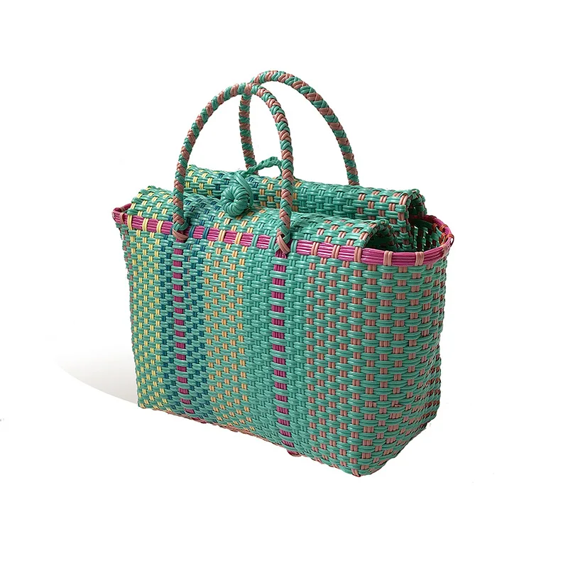 2018 Fashion Women Durable Weave Beach Bag Woven Bucket Bag Casual Tote Handbags Bags Popular Receive straw plastic braided