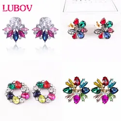 Beautiful Jewelry Multiple Colors Crystal Flower Stud Earrings Rhinestone Crystal Piercing Earrings Women Christmas Party