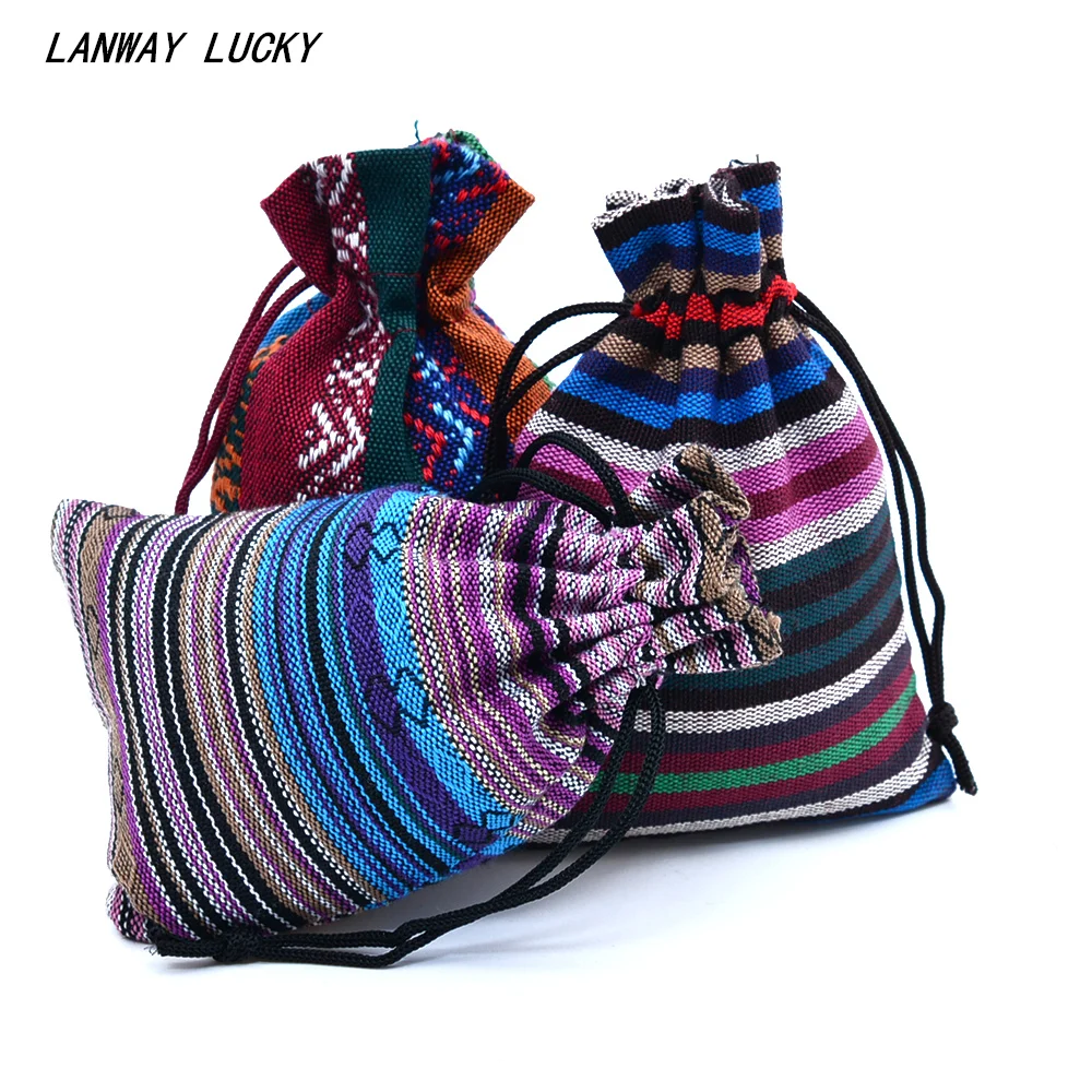

2018 Wholesale 9x13cm Mixed Color African Tribal Tribe Pattern Drawstring Jewelry Gift Bag Jewelry Packaging Pouches 100pcs