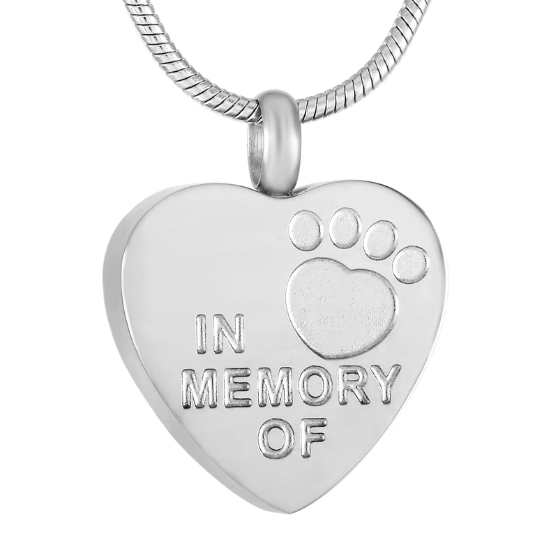 IJD9305 IN MEMORY OF Paw Print In My Heart Stainless Steel Memorial Urn Jewelry Ashes Holder Cremation Pendant For Pet