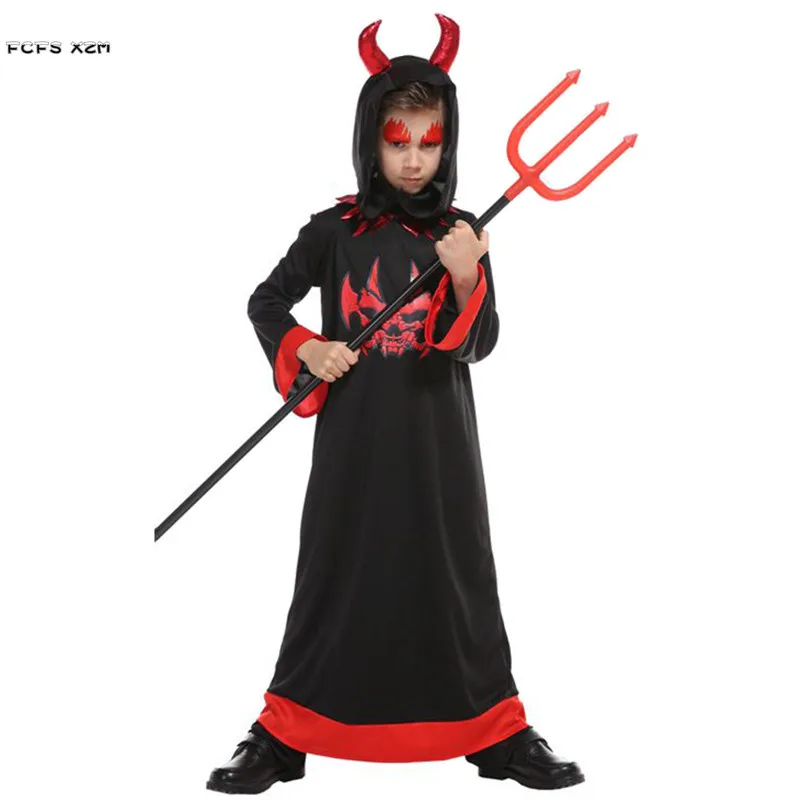 M-XL Boy Fiend Hell Devil Demon Cosplay Children Halloween Azrael Death Costume Kid Carnival Purim Easter Masquerade Party Dress