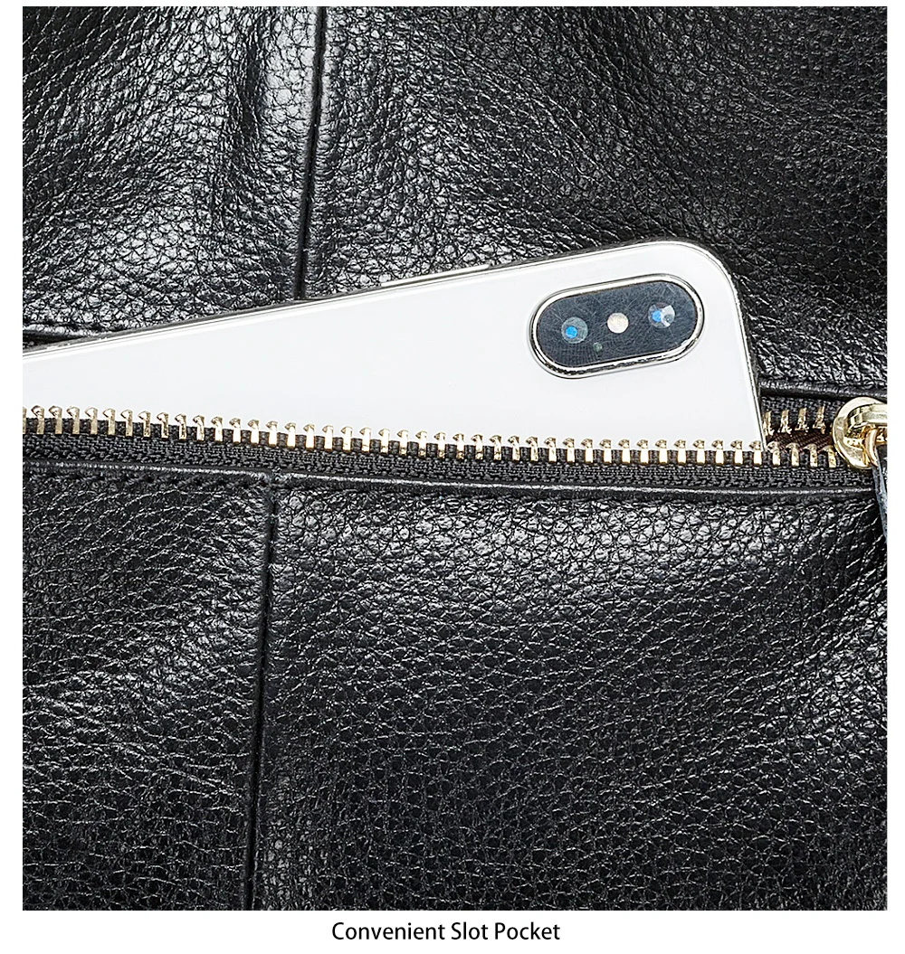 Zency 100 % echtes Leder, Qualität A+, Damen-Umhängetasche, modisch, schwarz, Messenger-Umhängetasche, Damen-Hobos, graue Tragetasche – Detail 17
