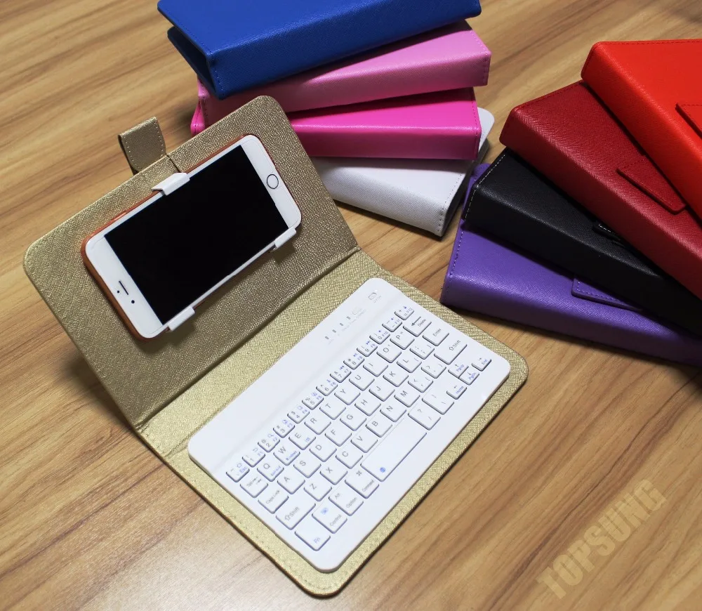 9 Color universal Bluetooth Keyboard Mobile Phone Case PU Leather stand holder For iPhone Lenovo Samsung Huawei Xiaomi ZTE Sony