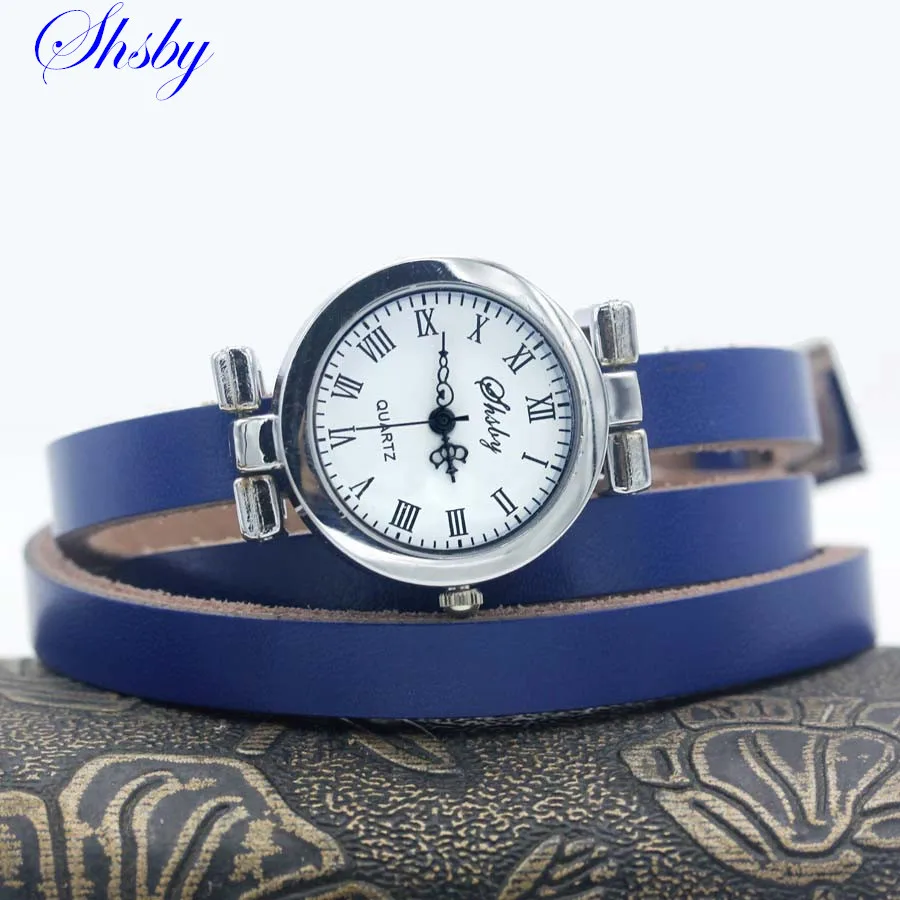 Shsby New fashion women\'s long leather strap watch female silver Bracelet watch ROMA vintage watch women dress watches