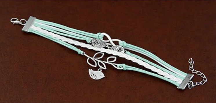 OWL Leather Bracelets - New Fashion Brand  Hand Made Leaf  Combination Multilayer Woven Bangle Bracelet Jewelry 18072