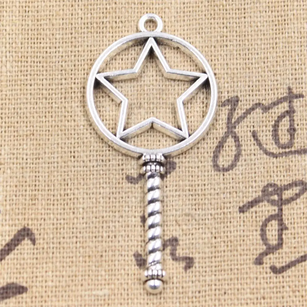 10pcs Charms Star Moon Magic Turned Stick Antique Silver Color Plated Pendants Making DIY Handmade Tibetan Silver Color Jewelry