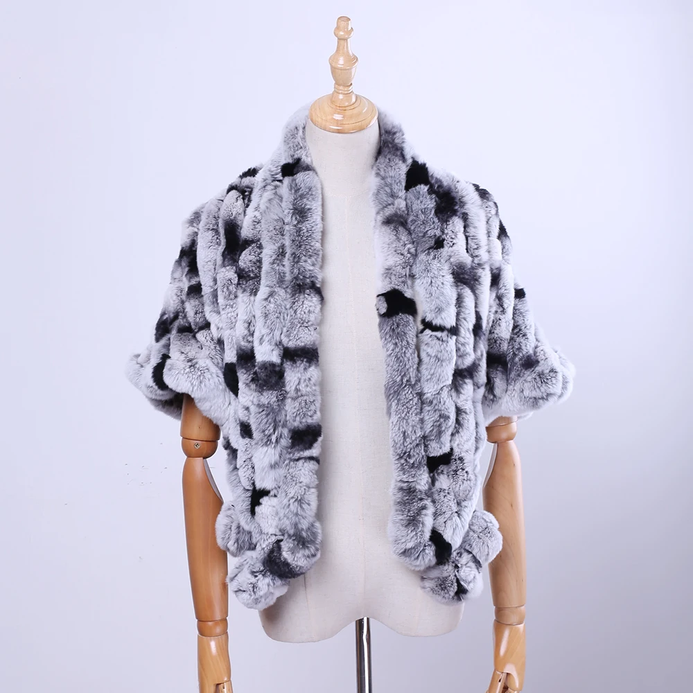 Brand New Women's Lady Fashion Genuine Rex Rabbit Fur Shawl  Poncho Fur Cape Scarfs Scarves Wraps Real Fur Pashmina