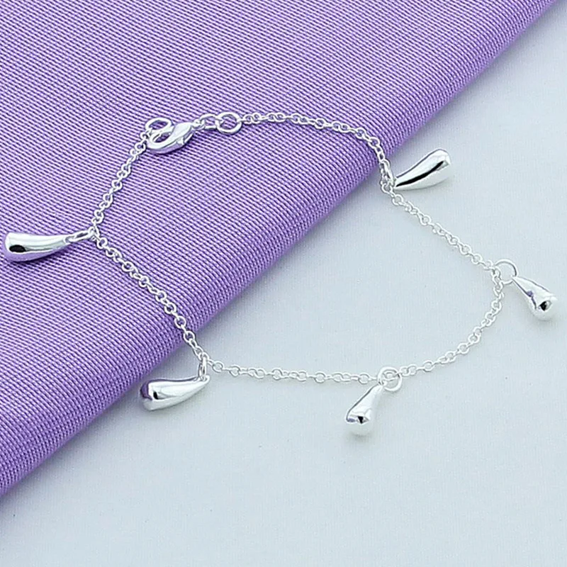 925 Silver Chain Water Drop Bracelet Anklets For Women Wedding Jewelry