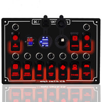 LED Car Marine Waterproof 5 Pin Boat Rocker Switch Panel with Fuse Dual USB Slot LED Light + Power Socket Breaker Voltmeter