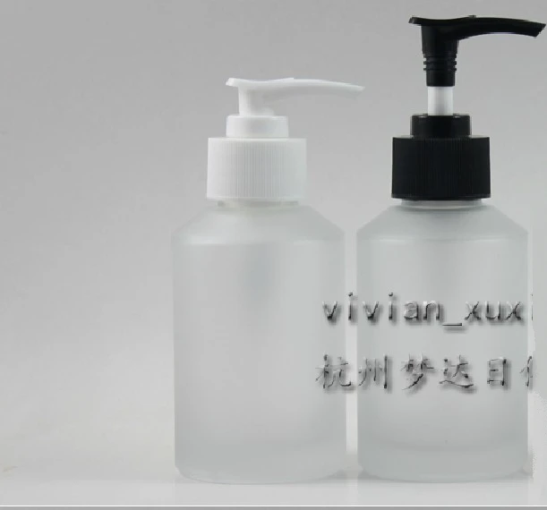 

50pcs wholesale 125 ml glass clear frost empty lotion container with black or white pump, 125ml glass cream bottle for liquid