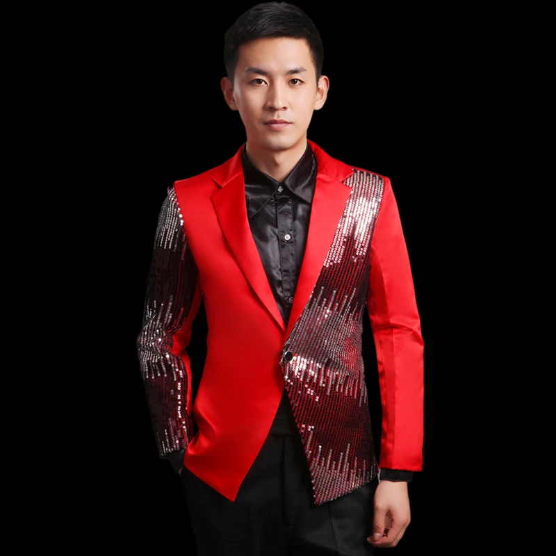 Moderator clothes paillette male master Sequin Dresses Stage Costumes Men terno Suit MC Host Clothing Singer Suits Blazer jacket