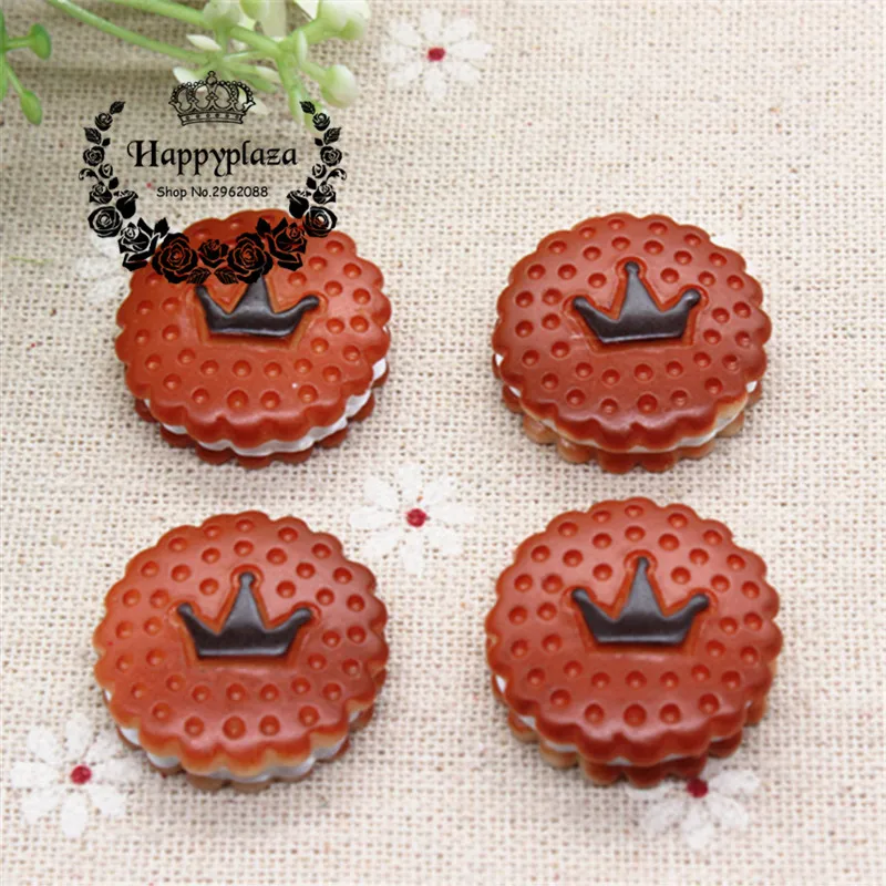 10pcs 23mm Cute Resin Crown Biscuit Simulation Food Art Supply Flatback Cabochon DIY Craft Decoration