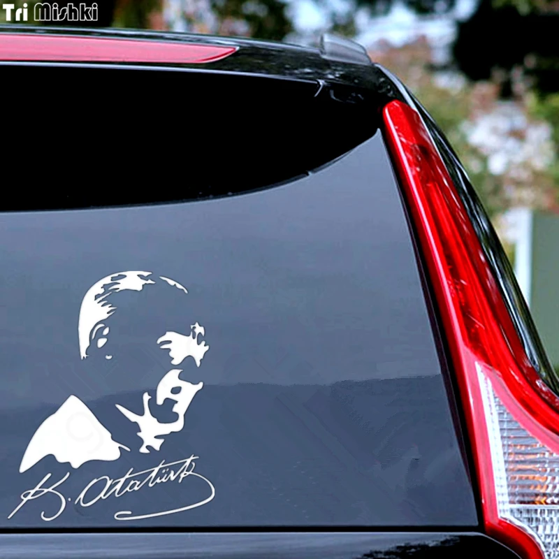 Tri Mishki HZX065# 18.1*15cm car sticker mustafa kemal ataturk and signature Vinyl Decals Motorcycle Accessories sticker