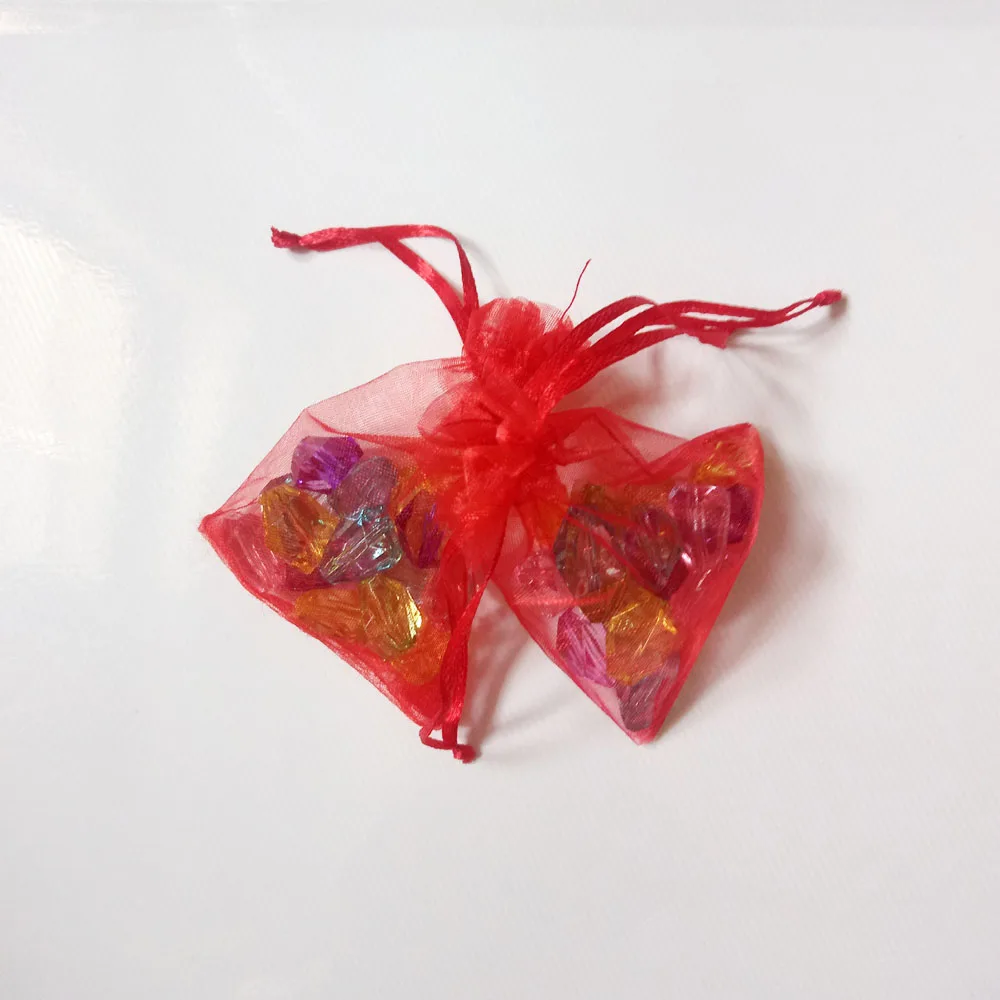 Bolsas de regalo rojas para joyería y embalaje, bolsa de Organza con cordón, almacenamiento de viaje para exhibición, bricolaje, 100 Uds.