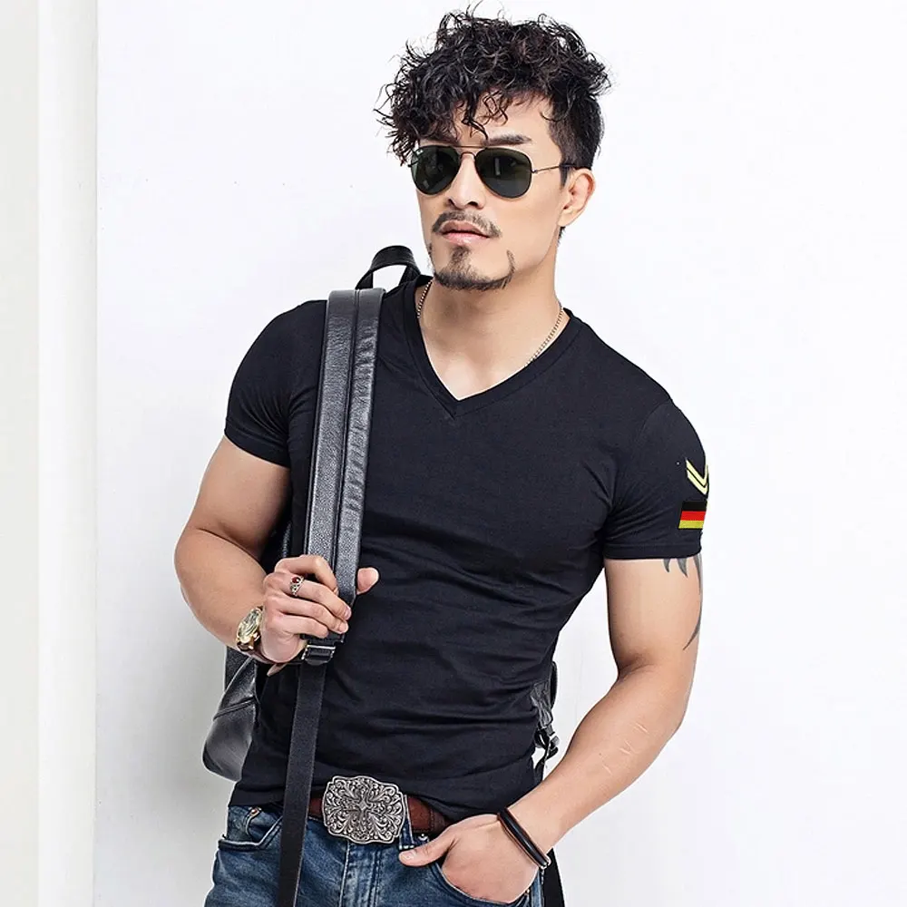 2024 Man Military T Shirt Fit Short Sleeved T-shirts Fashion Casual Cotton Tee Shirt Men\'s V-neck Slim for Men Plus Size to 5XL