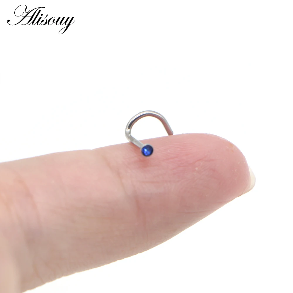 Alisouy 1pc Fashion Stainless Steel Crystal Rhinestone Nose Studs Hooks Bar Pin Nose Rings Body Piercing Jewelry For Women