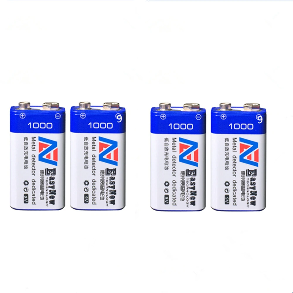 

Hot sale 4pcs/lot 9V rechargeable battery 1000mAh lithium ion battery for metal detector instrumentation