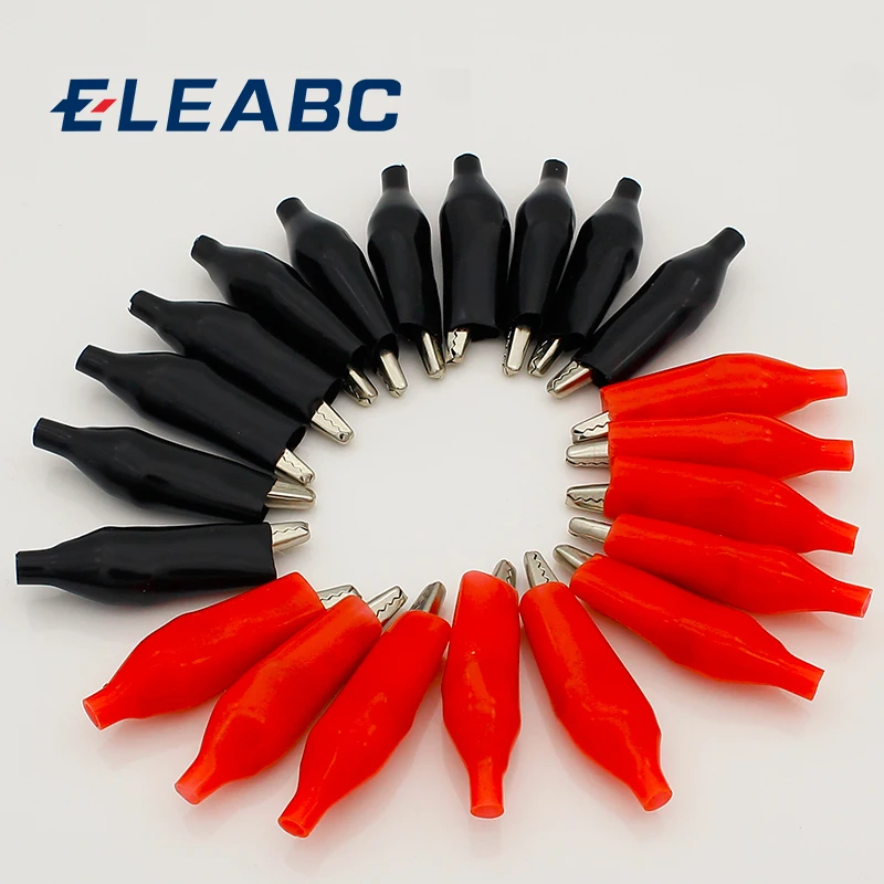 20pcs/lot 45MM Metal Alligator Clip G98 Crocodile Electrical Clamp for Testing Probe Meter Black and Red with Plastic Boot