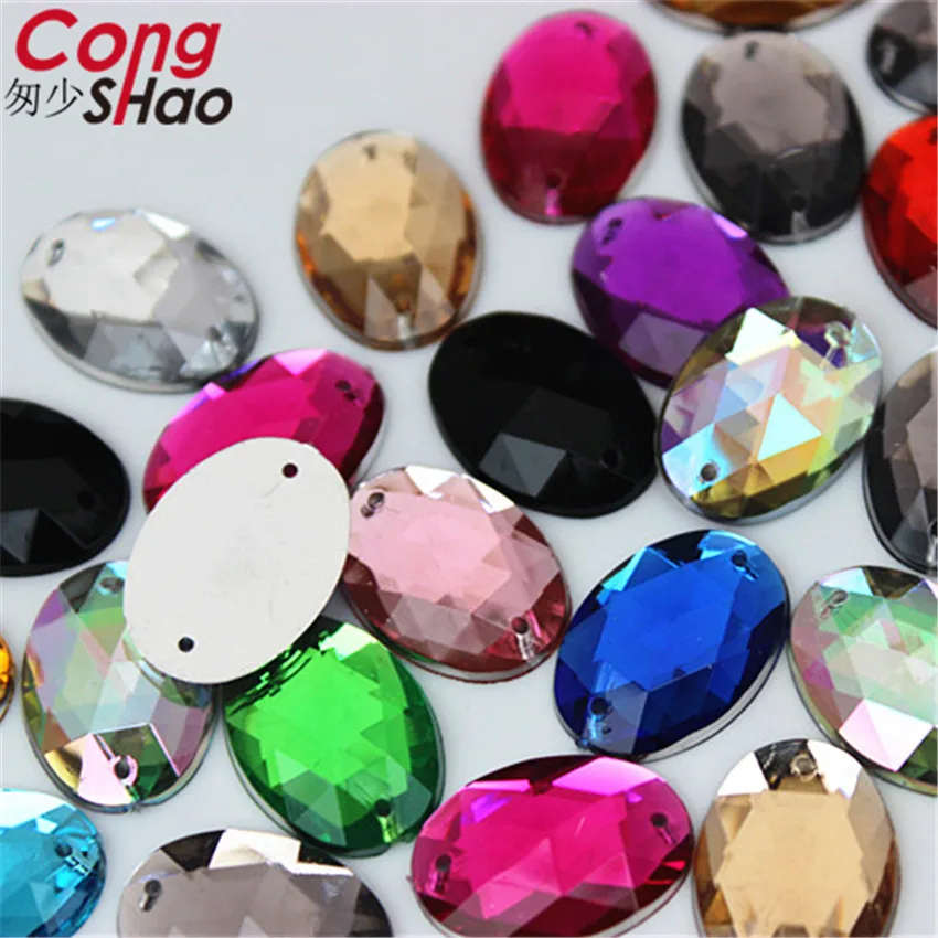 Cong Shao 100 sztuk 13*18mm owalny kryształ akrylowy Rhinestone wykończenia szycie 2 otwory Flatback kamień na odzież akcesoria rzemieślnicze CS254