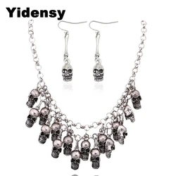 Yidensy Halloween Skull Head Necklace Earring Set Punk Multi-layer Tassel Bib Jewelry Sets Women Rock Chain Pendant Necklaces