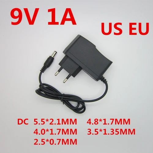 Fuente de alimentación DC 9V1A 9V 1A, convertidor adaptador AC 100V-240V, cargador de enchufe UE EE. UU., 5,5mm x 2,1mm, 1000mA para arduino Diy Kit