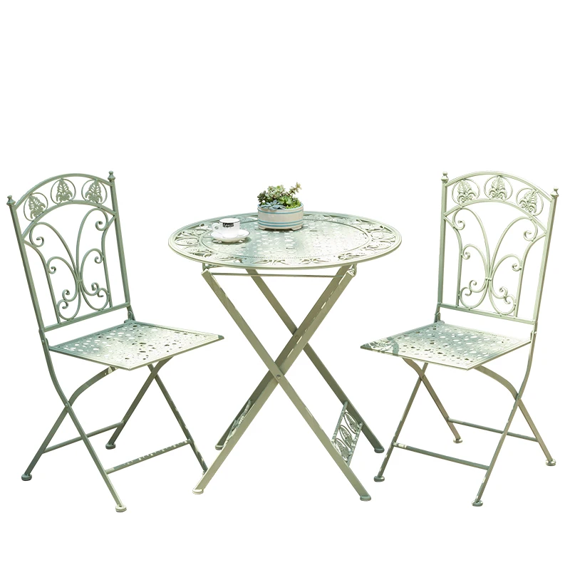 Outdoor Folding Wrought Iron Color Table And Chair Combination Three-Piece Iron Balcony Creative Casual Tea Shop Coffee Table