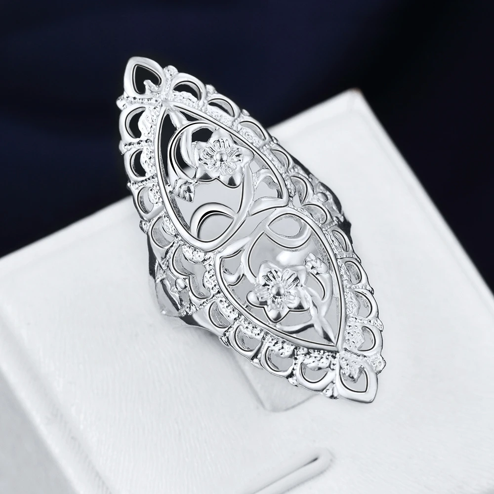 Christmas gift for women girl Retro hollow ring Lovely Wedding party silver color ring Cute noble fashion classic Jewelry R698