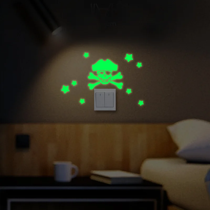 Cartoon Luminous Cute Home Cat Switch Wall Stickers Glow In The Dark Bedroom Decoration Fluorescent Mural Animals Decals Poster