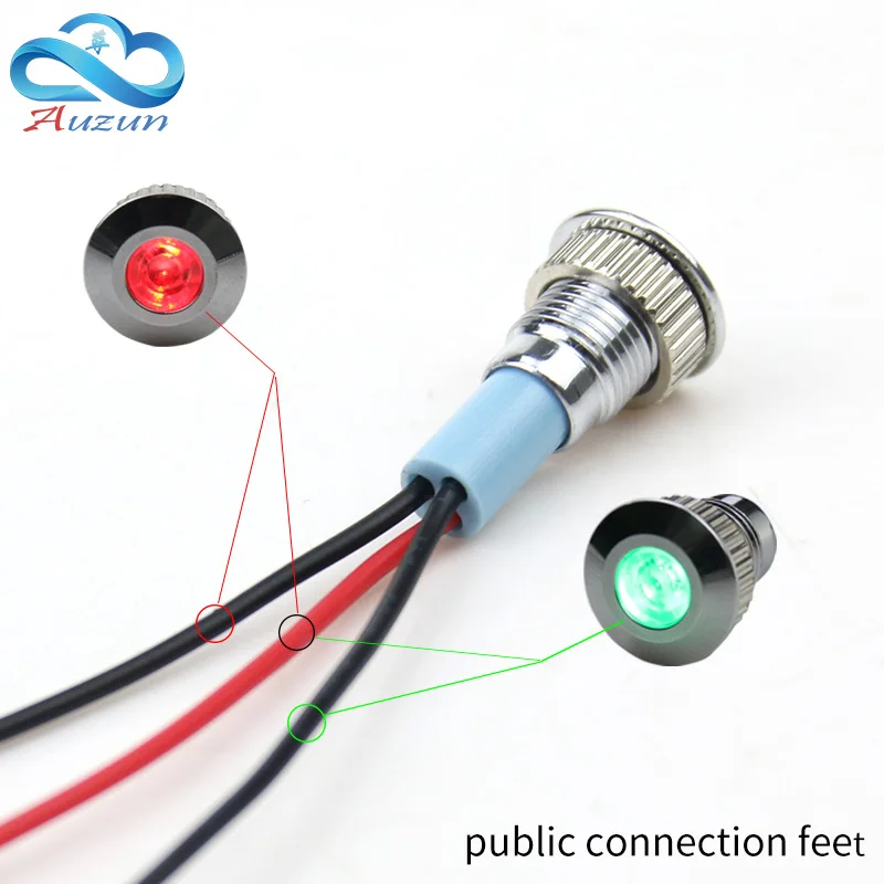 10PCS  8mm double-color metal indicator light positive input negative input 3 welding feet 6V 12V 24V 110V 220V