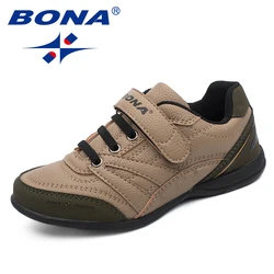 BONA-Confortável Hook and Loop Sneakers para meninos, sapatos casuais para crianças, caminhada e corrida ao ar livre, novo estilo, frete grátis