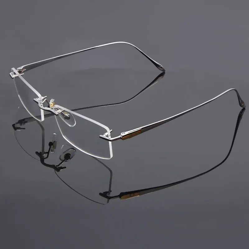 Reven Jate Glasses Rimless Eyeglasses Titanium Frame Optical Uncut Edge Lens Non-Prescription Eye Glasses Frame Eyewear 8047