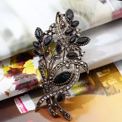 Sunspicems Black Gray Stone Turkish Flower Brooch For Women Antique Gold Color Bohemia Pins Scarf Lapel Pins Jewelry