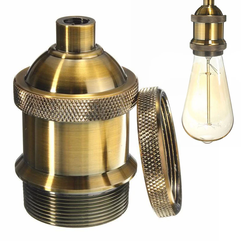 E26/E27 Vintage Aluminium Lamp Holder Screw Thread Edison Keyless Light Socket