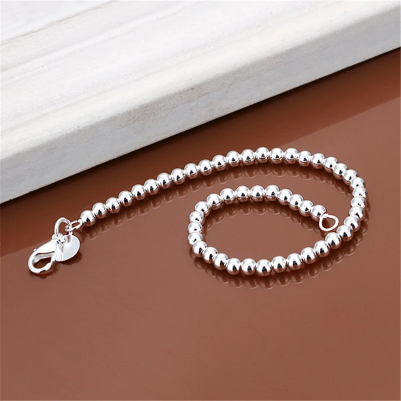 DOTEFFIL 925 Sterling Silver 6mm Ball Bead Chain Bransoletka dla kobiet Urok Biżuteria ślubna zaręczynowa — zdjęcie 6
