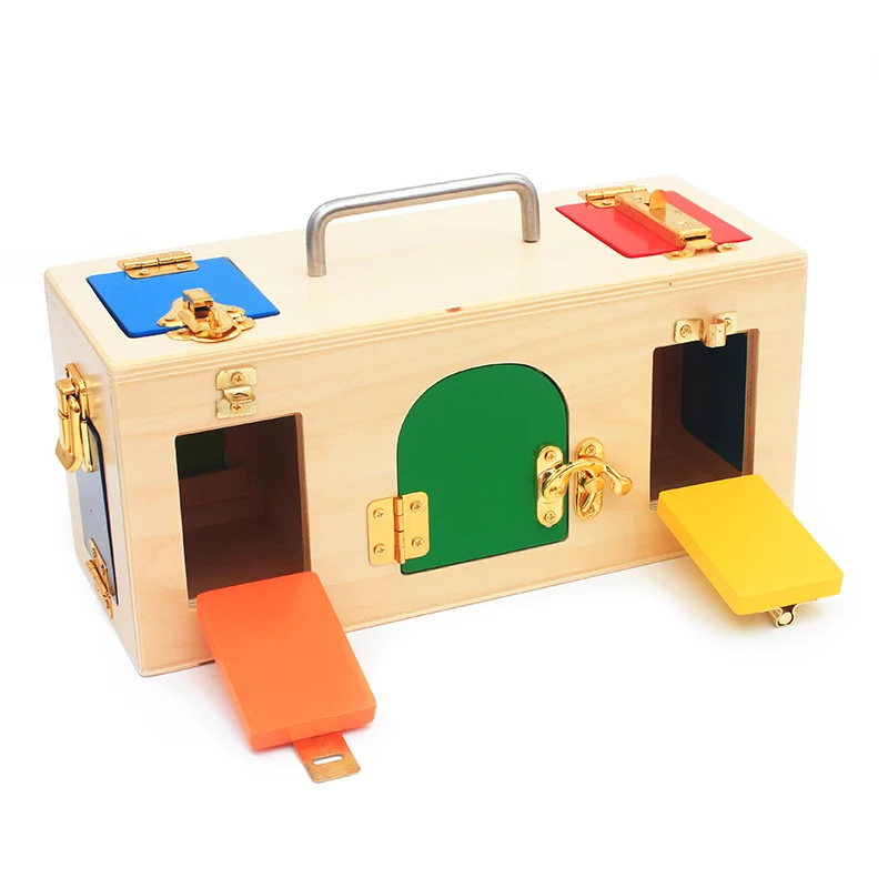 Montessori Materials Practical Life Toy Lock Box Open the Lock Key Educational Wooden Toys For Children Basic & Life Skills Toy