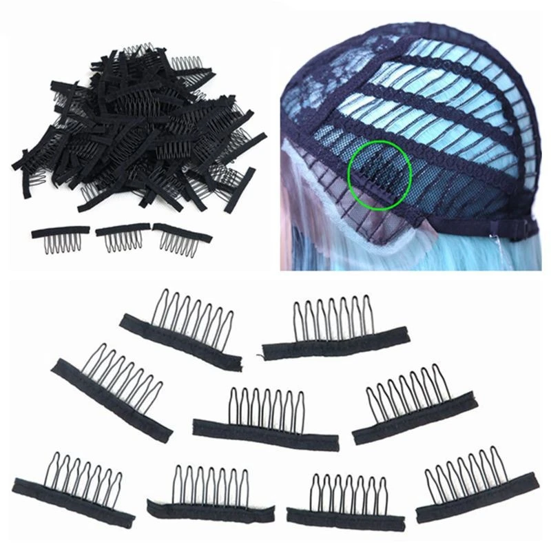 wholesale 800 pieces 7 teeth black wig accessories wig combs attach caps wig combs insert wig clips