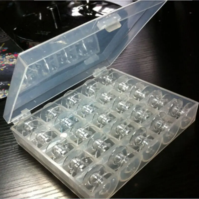 Core Box Transparent Plastic Sewing Bobbin Storage Coil Bobbins for sewing machine 25pcs/box