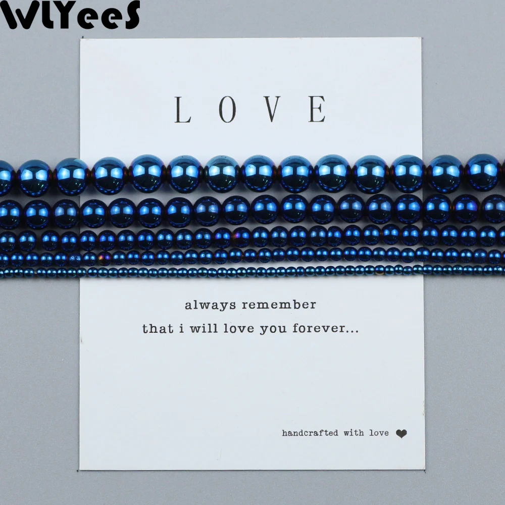 WLYeeS Blue Round Plating Hematite Beads 2 3 4 6 8 10mm Natural Stone Ball Loose Beads for Jewelry Bracelet Necklace Making DIY