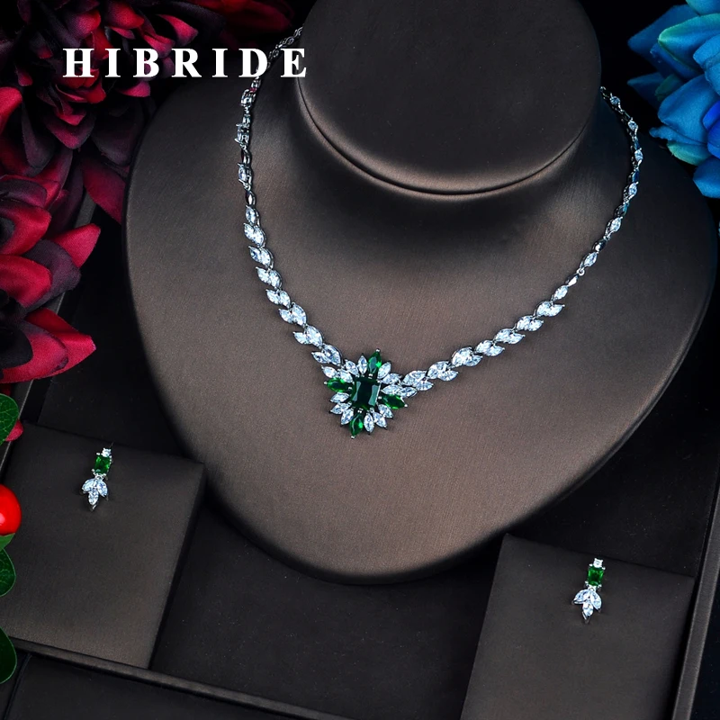 

HIBRIDE European Fashion Female Zircon Jewelry Small Set Flowers Necklace Earrings Set Wedding Simple Jewelry Set N-664