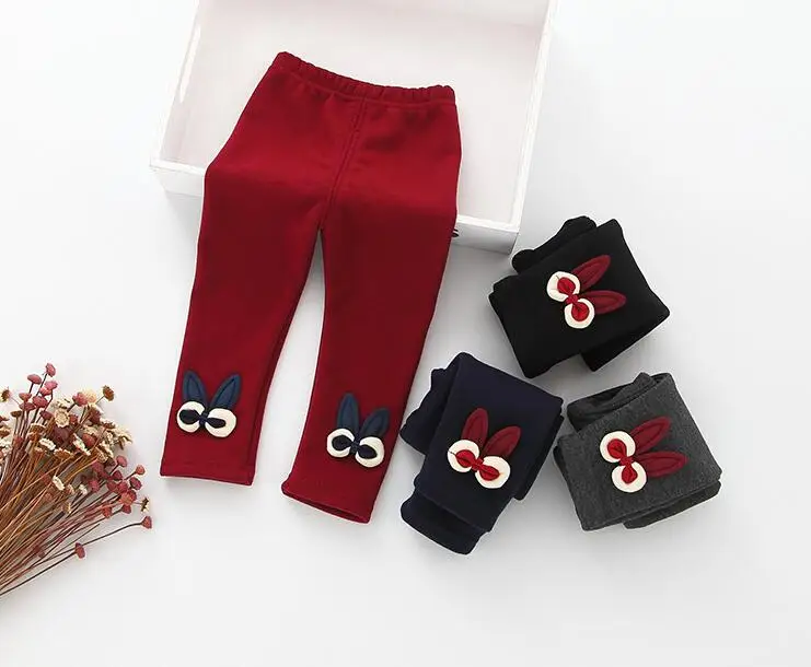 CHILDREN WIT girls leggings 2017 autumn / winter new cotton and wool Warm Korean Lace bow-tie style 0-3 year baby pants