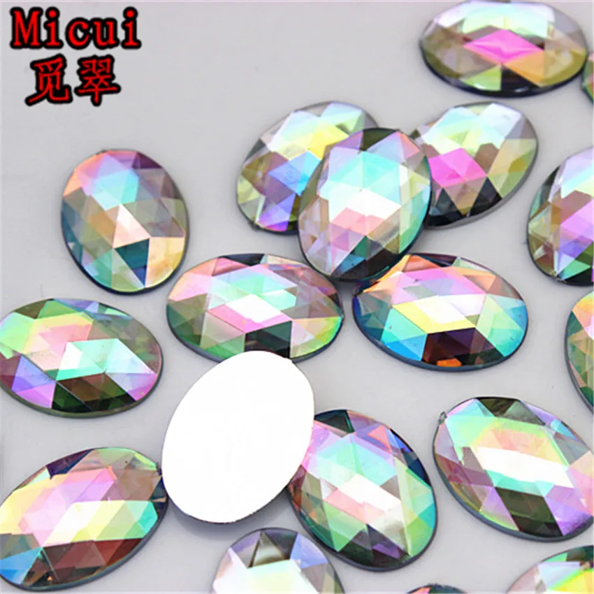 Micui 50PCS 13*18mm Oval Rhinestone Acrylic Flatback Crystal Stones For Jewelry Crafts Clothing Decorations MC205