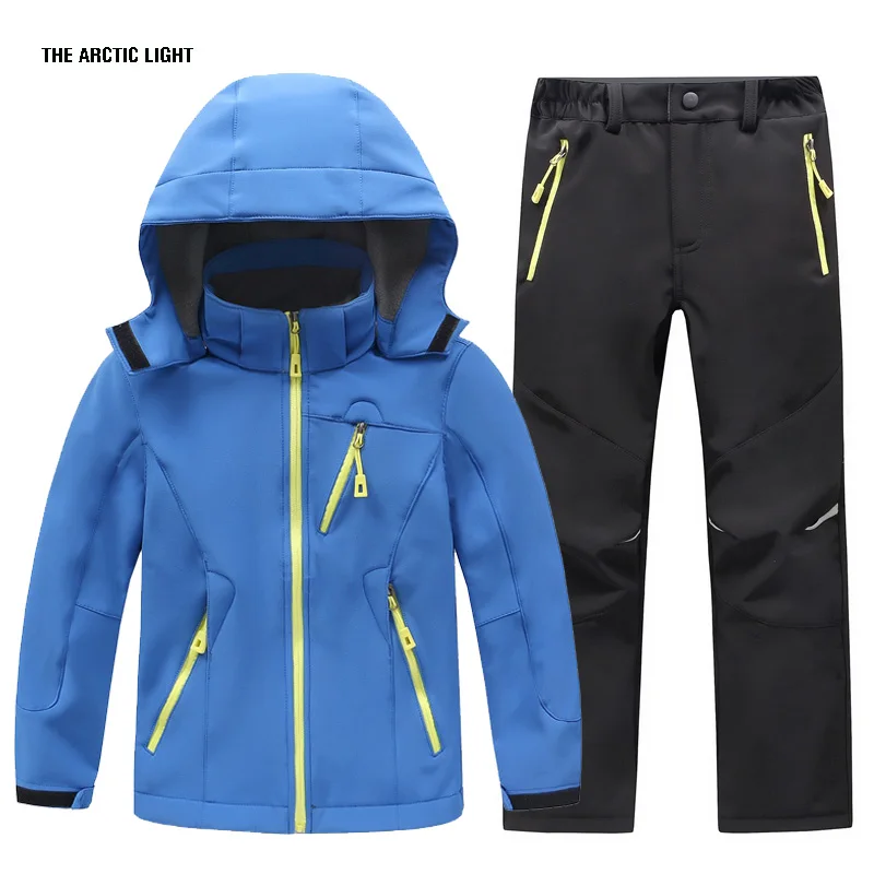 TRVLWEGO Herbst Kinder Camping Wandern Mantel Und Hose Set Kapuze Winter Student Winddicht Wasserdichte Outdoor Ski Jacke Hosen – Detail 14