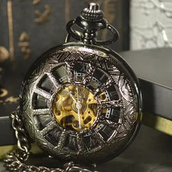 Vintage Black Classic Watches Antique Black Stainless Steel Mens Hand Winding Mechanical Pocket Watch Steampunk Women Gifts