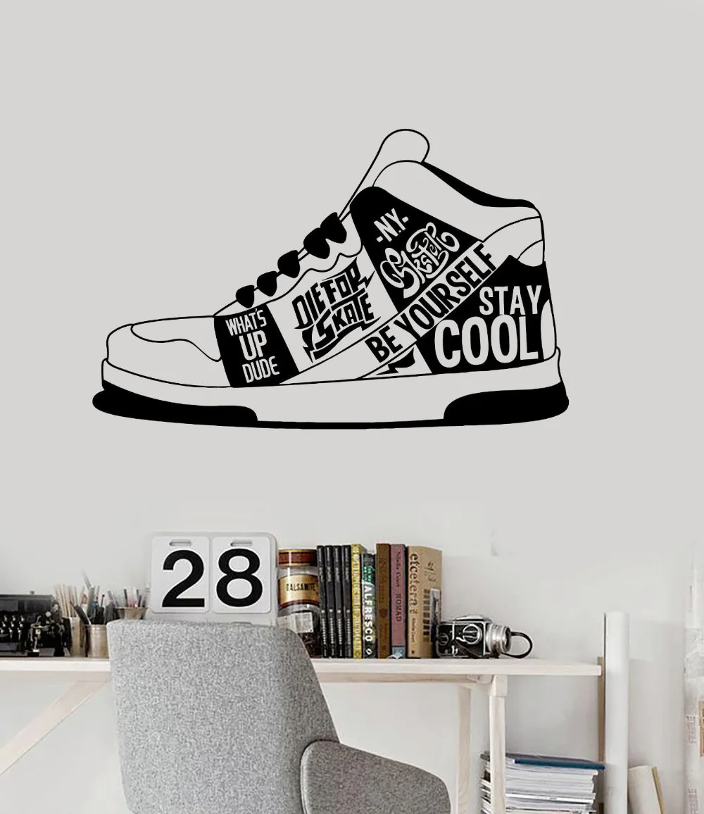 Creative Sneakers Wall Sticker Vinyl Decals Urban Style Quote Teen Room Stickers Removable Mural Modern Stylish Home Decor LA955