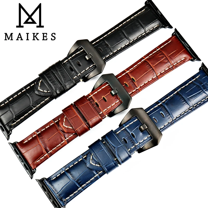 MAIKES Leather Strap For Apple Watch Band 49mm 45mm 41mm 44mm 40mm 42mm 38mm Series 8 7 SE 6 5 4 3 2 iwatch Bracelet Watchbands